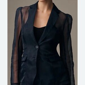 Dolan Left Cosst Sheer Sleeve Black Organza Blazer